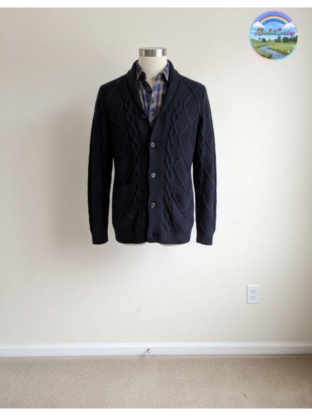 Mens Shawl Collar Cable Knit Cardigan Sweater Slim Fit Button Down